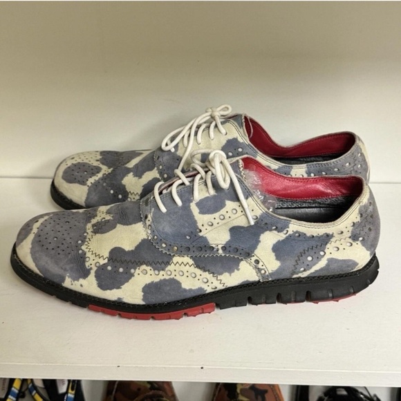Cole Haan Zerogrand Bill Murray Custom Golf Shoes Cow Print Wingtip Blue White main image 5